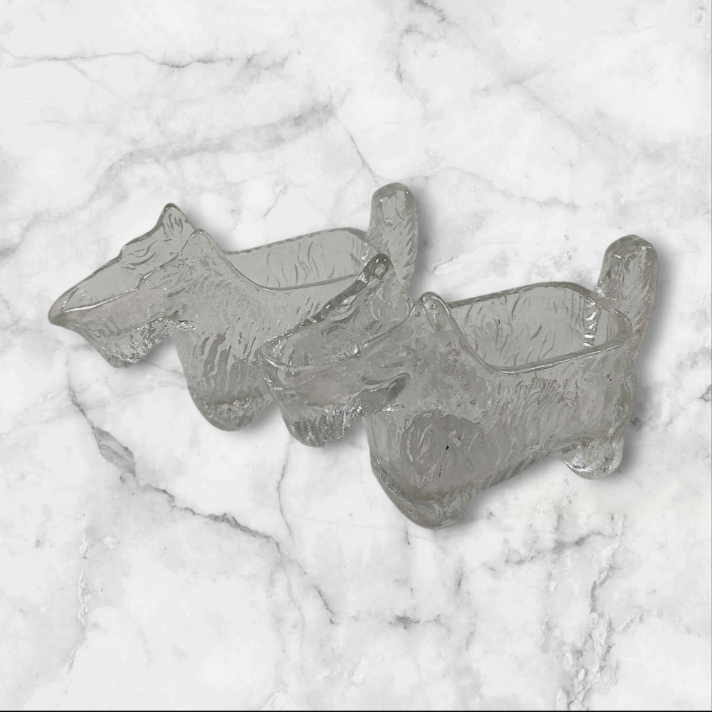 1930s L E Smith Clear Glass Scottie Dog Creamers Lot of 2